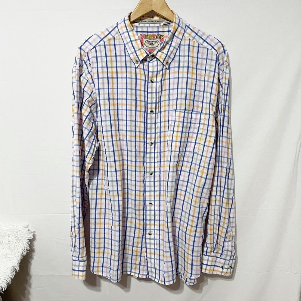 XXL Plaid Vintage 1964 Washed Stoned & Beaten Button Down Long Sleeve Shirt
